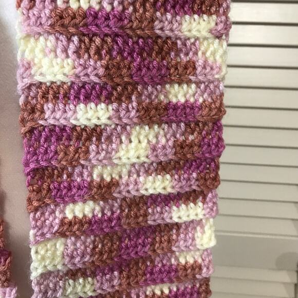 NWT Handmade Crocheted Pink Cream Textured Beanie & Scarf 54” - Picture 4 of 4